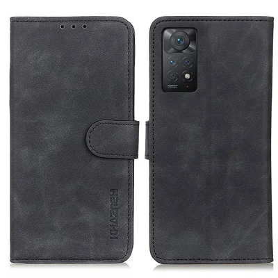 KHAZNEH Custodia per Xiaomi Redmi Note 12 Pro 4G / 11 Pro 4G (MediaTek) / Note 11 Pro 5G (Qualcomm), Cover Retro in PU Pelle con Chiusura Magnetica a Doppia Faccia, Portafoglio con Supporto - Nero