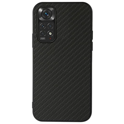 For Xiaomi Redmi Note 11 4G (Qualcomm)/Note 11S 4G Well-Protected Carbon Fiber Texture PU Leather Case Coated with Hybrid Bottom Case - Black