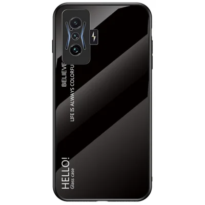 Gradient Color Tempered Glass Cover for Xiaomi Poco F4 GT/Redmi K50 Gaming, Scratch-proof PC Back Soft TPU Bumper Hybrid Protection Phone Case - Black