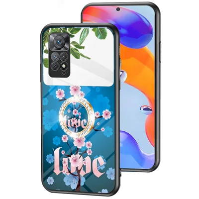Magic Mirror Series for Xiaomi Redmi Note 11 Pro 5G (Qualcomm)/Note 11 Pro 4G (MediaTek) Flower Pattern Tempered Glass + PC + TPU Phone Case with Kickstand and Mirror - Sakura LOVE