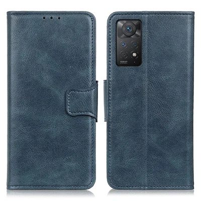 For Xiaomi Redmi Note 12 Pro 4G / 11 Pro 4G (MediaTek) / Note 11 Pro 5G (Qualcomm) PU Leather Full-Protection Phone Cover Crazy Horse Texture Anti-drop Case with Wallet Stand - Blue