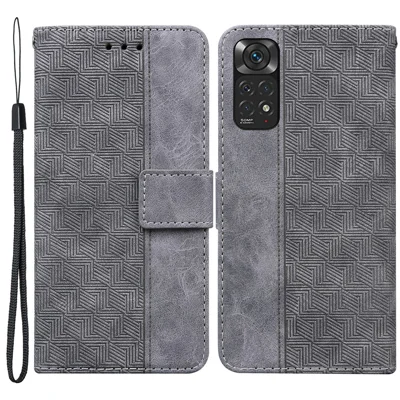 For Xiaomi Redmi Note 11 4G (Qualcomm)/Note 11S 4G Foldable Stand Imprinting Geometry PU Learher Wallet Case Magnetic Closure Cover - Grey