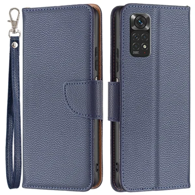 For Xiaomi Redmi Note 11 4G (Qualcomm) Litchi Texture PU Leather Wallet Case Solid Color Stand Mobile Phone Cover - Dark Blue