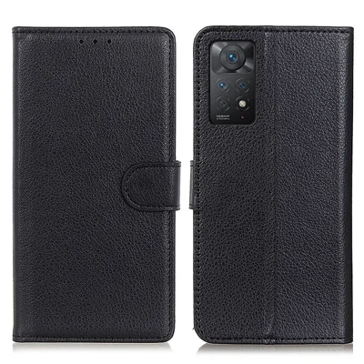 For Xiaomi Redmi Note 12 Pro 4G / 11 Pro 4G (MediaTek) / Note 11 Pro 5G (Qualcomm) Litchi Texture Shockproof PU Leather Phone Case Wallet Stand Protective Cover - Black