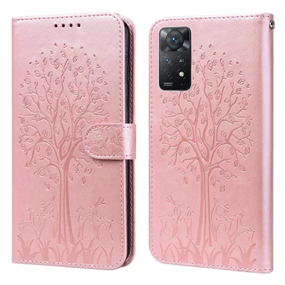 For Xiaomi Redmi Note 12 Pro 4G / 11 Pro 4G (MediaTek) / Note 11 Pro 5G (Qualcomm) Imprinted Stylish Deer Tree Pattern Stand Wallet PU Leather+TPU Anti-scratch Magnetic Cover - Pink