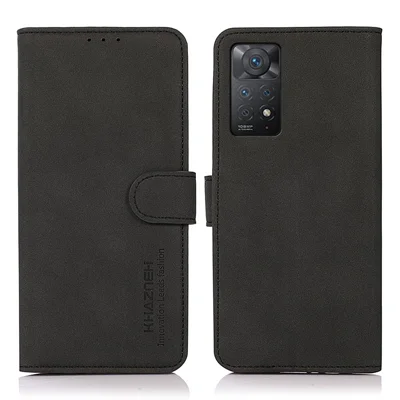 KHAZNEH for Xiaomi Redmi Note 12 Pro 4G / 11 Pro 4G (MediaTek) / Note 11 Pro 5G (Qualcomm) Textured Leather Wallet Case Viewing Stand Magnetic Flip Cover - Black