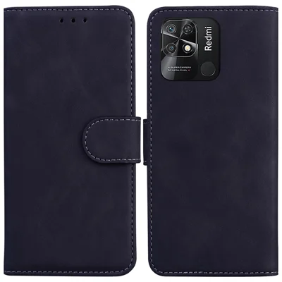 Effen Kleur Telefoonhoesje voor Xiaomi Redmi 10C 4G PU Leren Standaard Portemonnee Cover TPU Binnenste Telefoonhoesje - Zwart
