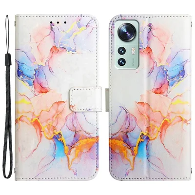 Yb-muster-druckleder Leder Serie-5 Für Xiaomi 12/12x/12s 5G Druck Marmor Muster Brieftasche Flip Hülle Ganzkörperschutzschutz Mit Abnehmbarem Handgelenksgurt - Milchstraße Marmor White LS004