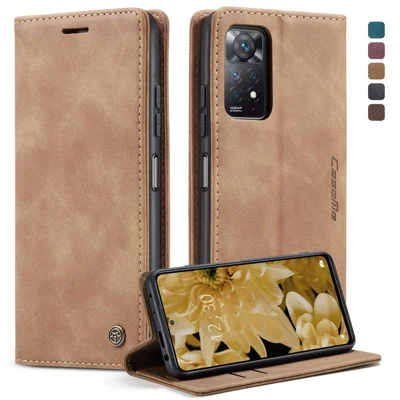 CASEME 013 Series for Xiaomi Redmi Note 12 Pro 4G / 11 Pro 4G (MediaTek) / Note 11 Pro 5G (Qualcomm) Magnetic Auto-absorbed PU Leather Wallet Case Foldable Stand Phone Cover - Brown