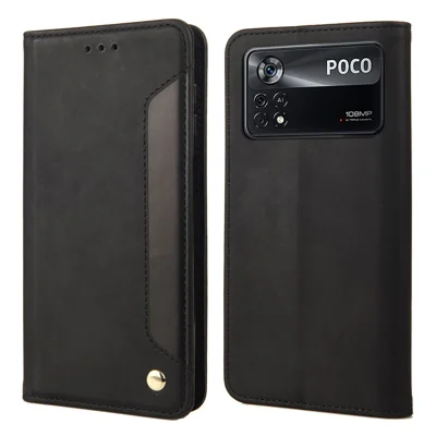 For Xiaomi Poco X4 Pro 5G Splicing PU Leather Phone Case Full Protection Skin-feeling Touch Stand Flip Wallet Cover - Black