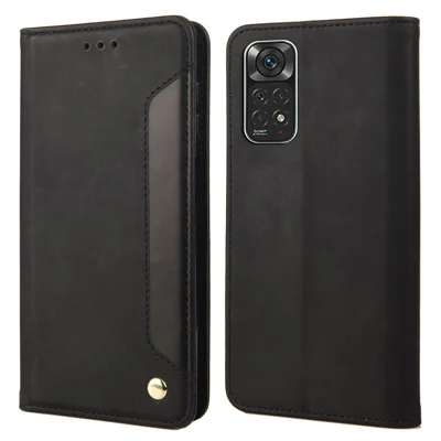 For Xiaomi Redmi Note 11 4G (Qualcomm)/Redmi Note 11S 4G Skin-touch Feeling Anti-fingerprint Phone Stand Cover Shockproof Wallet Phone Case Splicing Leather Shell - Black
