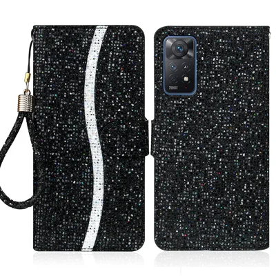 For Xiaomi Redmi Note 11 Pro 5G (Qualcomm)/Redmi Note 11 Pro 4G (MediaTek) Fashionable Glittery Sequins PU Leather Shockproof Cell Phone Case with Stand Wallet - Black