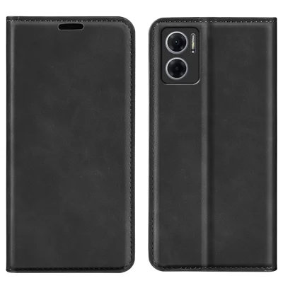 Skin-touch Folio Flip Leather Shell for Xiaomi Redmi Note 11E 5G / Redmi 10 5G / Redmi 10 Prime+ 5G, Auto-absorbed Magnetic Wallet Stand Drop-proof Mobile Phone Case - Black