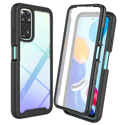 3-in-1 Hybrid Phone Case for Xiaomi Redmi Note 11 4G (Qualcomm)/Note 11S 4G, Full Coverage Drop-Protection Detachable Phone Cover with PET Screen Protector - Black