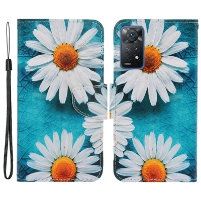 Pattern-Printing Leather Case for Xiaomi Redmi Note 11 Pro 4G (MediaTek)/Note 11 Pro 5G (Qualcomm), Cross Texture Leather Phone Shell with Strap Wallet and Stand - Daisy