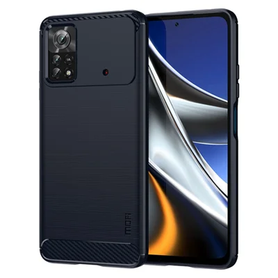 MOFI JK TPU Series-1 for Xiaomi Poco X4 Pro 5G Soft Skin Flexible TPU Anti-Scratch Phone Case Carbon Fiber Texture Brushed Shockproof Stylish Case - Blue