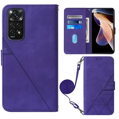 For Xiaomi Redmi Note 11S 4G / Redmi Note 11 4G (Qualcomm) Leather Case with Shoulder Strap Wallet Stand Phone Cover - Purple