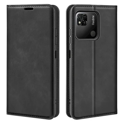 För Xiaomi Redmi 10A Skinn-touch Känsla Läderfodral Automatisk Stängning Magnetiskt Telefonfodral med Plånbok Ställbar - Svart