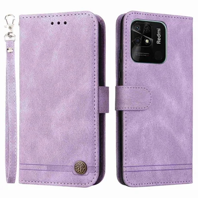 Leer hoesje voor Xiaomi Redmi 10C 4G / Redmi 10 (India) met portemonnee, telefoonhoesje met standaard en bandje - Paars