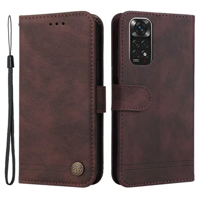 Ledertasche für Xiaomi Redmi Note 11 4G (Qualcomm) / Note 11S 4G, Handyhülle mit Standfunktion und Riemen, Soft-Touch Oberfläche - Braun