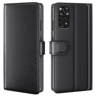 Для Xiaomi Redmi Note 11 Pro 5G (Qualcomm)/Note 11 Pro 4G (MediaTek) Раскладной чехол-кошелёк из натуральной кожи с защитой от ударов, подставкой и окном для просмотра - черный