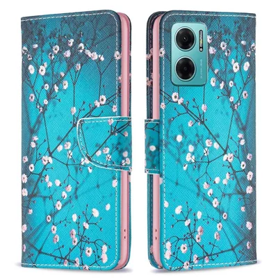 For Xiaomi Redmi Note 11E 5G / Redmi 10 5G / Redmi 10 Prime+ 5G Phone Case Pattern Printing PU Leather Wallet Stand Cover - Plum Blossom