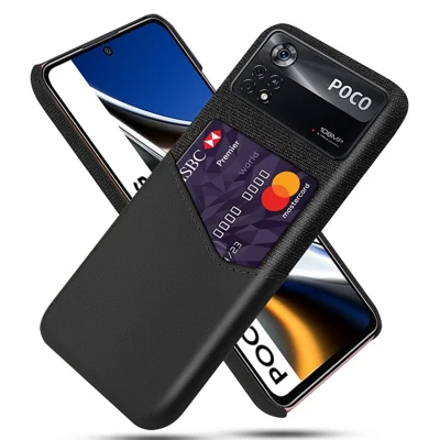For Xiaomi Poco X4 Pro 5G Anti-scratch Cell Phone Cover with Card Slots Cloth Texture PC + PU Leather Anti-fall Back Case - Black