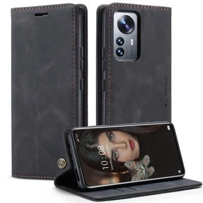 CASEME 013 Series Multifunction Mobile Phone Case Bag for Xiaomi 12 Pro 5G/12S Pro 5G/12 Pro (Dimensity) 5G Auto-absorbed PU Leather Wallet Foldable Stand Phone Cover - Black