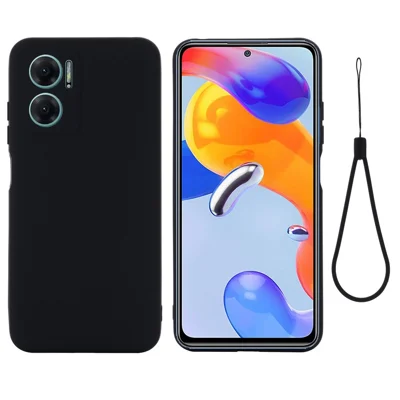 For Xiaomi Redmi 10 5G / Redmi 10 Prime+ 5G / Redmi Note 11E 5G Liquid Silicone Case Soft Microfiber Lining Anti-dirt Protective Shell with Strap - Black
