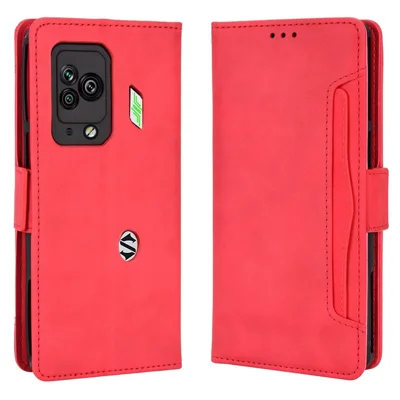 For Xiaomi Black Shark 5 Pro Multiple Card Slots Fall Resistant Phone Cover PU Leather Wallet Stand Case - Red