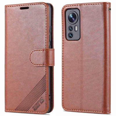 Azns For Xiaomi 12 Lite Текстурированный Кожаный Кожаный Корпус Против Fall TPU Внутренняя Оболочка Для Оболочки Телефона - Коричневый