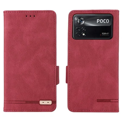 For Xiaomi Poco X4 Pro 5G Stand Wallet Leather Case Hardware Design Magnetic Clasp Phone Cover - Rose