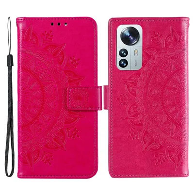 For Xiaomi 12 Lite Imprinted Mandala Flower Leather Case Wallet Phone Stand Cover with Wrist Strap - Rose