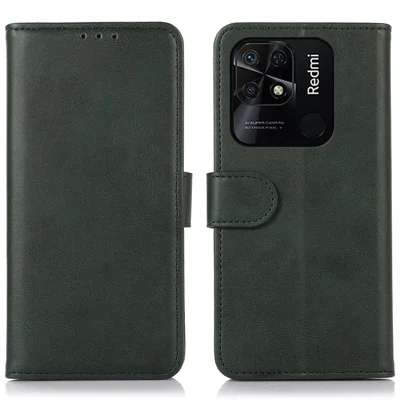 Voor Xiaomi Redmi 10C 4G Anti-Krasjes Telefoonhoesje Tas Fijn Gestreept PU Leren Portemonnee Beschermende Telefoonhoes - Groen