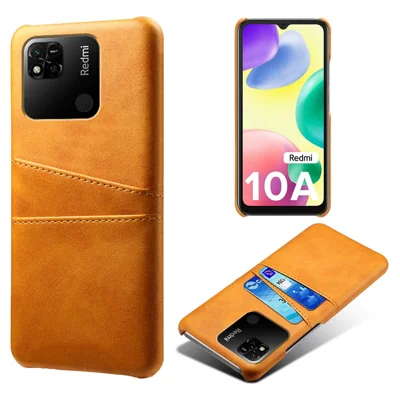 غطاء خلفي مقاوم للصدمات رفيع مع فتحات بطاقات لهاتف Xiaomi Redmi 10A، غطاء واقي من خدوش مصنوع من جلد PU مطلي على غطاء صلب من مادة PC - برتقالي
