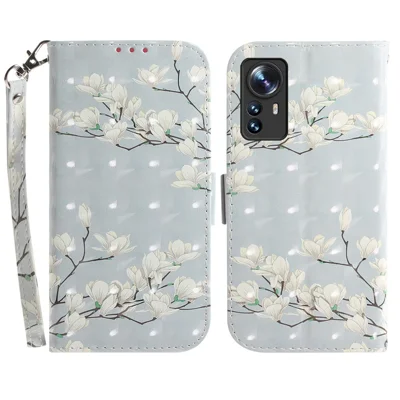 For Xiaomi 12 5G/12X 5G/12S 5G Flip PU Leather Book Wallet Case 3D Pattern Printing Magnetic Closure Stand Phone Cover with Strap - Magnolia
