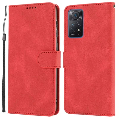 For Xiaomi Redmi Note 12 Pro 4G / 11 Pro 4G (MediaTek) / Note 11 Pro 5G (Qualcomm) / Note 11 Pro+ 5G (India) / Note 11E Pro Leather Flip Case Wallet Magnetic Closure Stand Cover with Strap - Red