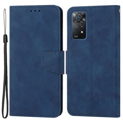 For Xiaomi Redmi Note 11 Pro 4G (MediaTek)/5G (Qualcomm) Anti-fall Solid Color Leather Phone Case Viewing Stand Protective Wear-resistant Phone Cover - Blue