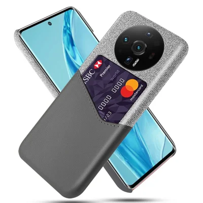 For Xiaomi 12S Ultra 5G Card Holder Function Phone Case Cloth Texture PU Leather Coated PC Cellphone Shell - Grey