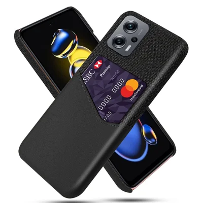 For Xiaomi Redmi Note 11T Pro 5G / Note 11T Pro+ 5G / Note 12T Pro 5G / Poco X4 GT 5G / Redmi K50i 5G Anti-wear Phone Case Cloth Texture Card Holder Feature PU Leather Coated PC Protective Shell - Black