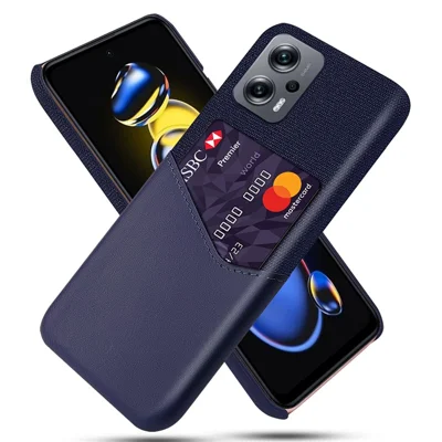 For Xiaomi Redmi Note 11T Pro 5G / Note 11T Pro+ 5G / Note 12T Pro 5G / Poco X4 GT 5G / Redmi K50i 5G Anti-wear Phone Case Cloth Texture Card Holder Feature PU Leather Coated PC Protective Shell - Blue
