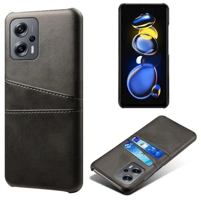 For Xiaomi Redmi Note 11T Pro 5G / Note 11T Pro+ 5G / Note 12T Pro 5G / Poco X4 GT 5G / Redmi K50i 5G Anti-shock Mobile Phone Case with Dual Card Slots PU Leather Coated Hard PC Shell - Black
