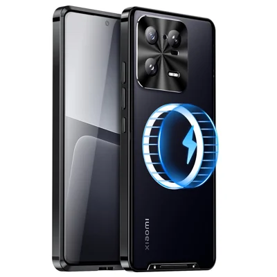 For Xiaomi 13 Pro 5G Magnetic Phone Case Metal Edge TPU Back Lens Protection Matte Phone Cover - Black
