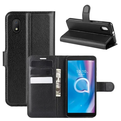 Étui de protection en cuir magnétique Litchi pour Alcatel 1B (2020) - Noir