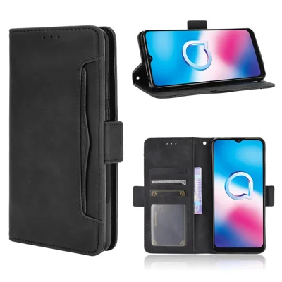 Multiple Card Slots Wallet Case Stand Leder Shell Für Alcatel 3x (2020) - Schwarz