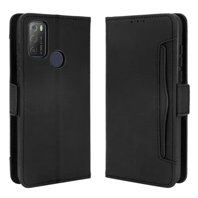 Lederwallet Schutzhülle Mit Mehreren Kartenschlitzen Für Alcatel 3L (2021) / Alcatel 1s (2021) - Schwarz