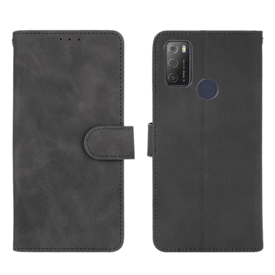 Wallet Stand Design Folio Flip Haut-Berührungsgefühl Leder Schutzschale Telefonabdeckung Für Alcatel 1s (2021) - Schwarz