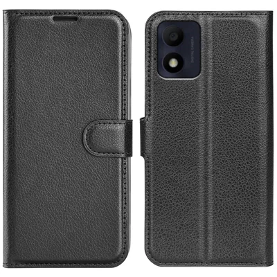 Für Alcatel 1B (2022) Litchi Texture Leder Bookstyle Handyhülle Ständer Funktion Magnetischer Schutz Flip Brieftasche Cover - Schwarz