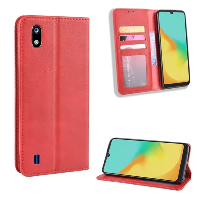 Auto-absorbed Vintage Style Leather Wallet Stand Protective Case for ZTE Blade A7 2019 - Red