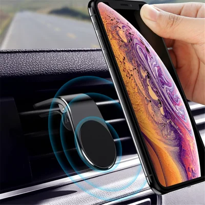 For iPhone Samsung Xiaomi L Shape Strong Magnetic Mobile Phone Support Car Air Vent Mount Phone Holder - Black
